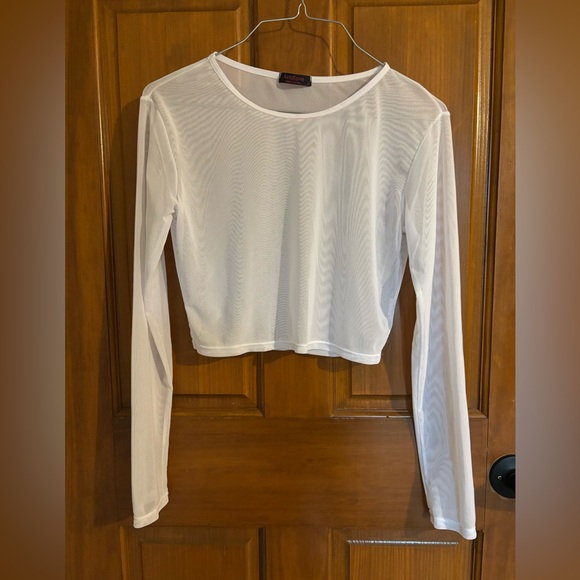 Elegant White Sheer Long Sleeve Top - Picture 1 of 8